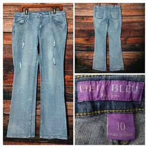 Deja Bleu Jeans Size 10 Vintage Y2K Marbled Boot Cut Embellished Ramie Denim
